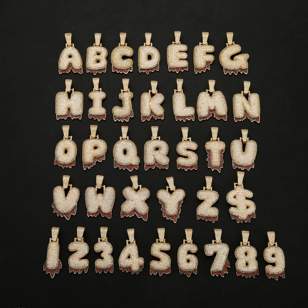 A-Z Custom Letters Rode Onderkant Naam Bloed Ketting Hanger Voor Mannen Vrouwen Zirconia Hip Hop Sieraden Gift2945