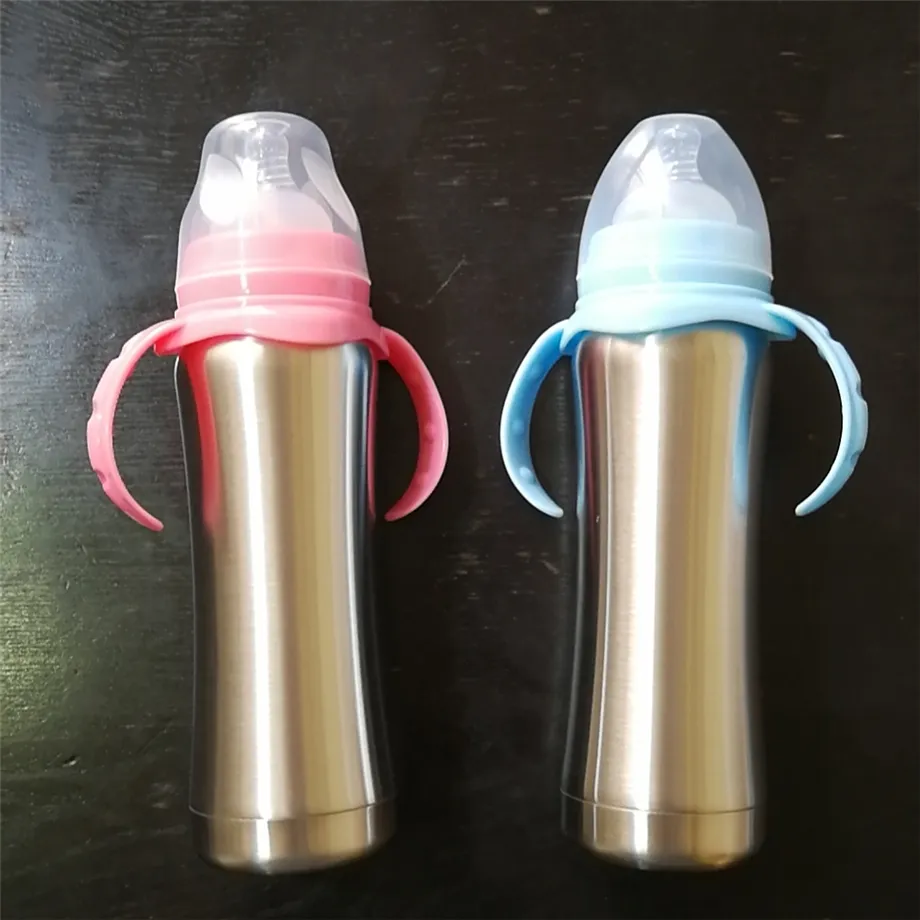 8oz 240 ml di sublimazione bottiglia d'acqua tazza di latte 18/8 in acciaio inossidabile in acciaio infermieristico alimentazione a vuoto isolato a aspirapolvere baby succhiare la palla con sfera di gravità senza BPA
