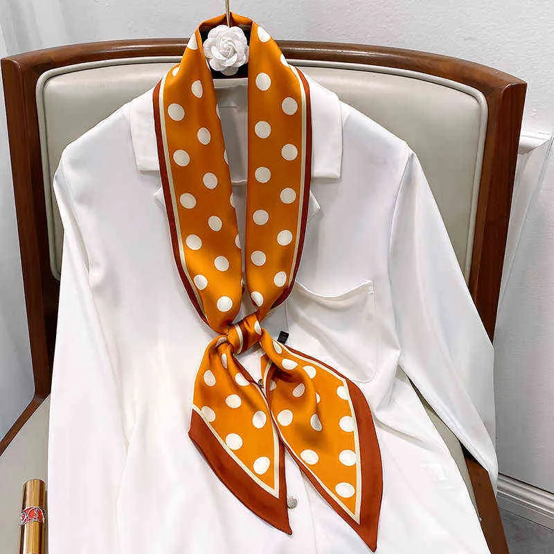 Design Brand Dot Scarf Women Small Narrow Skinny Silk Scarfs Female Bags Ribbon Tie Band Foualrd Neckerchief Hair Neck Scarves Y220228