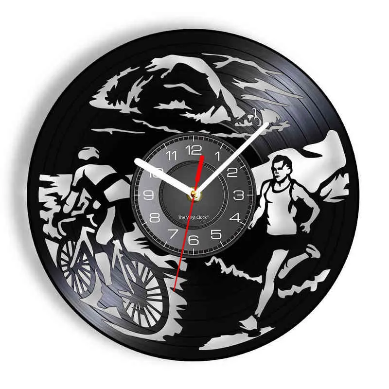 Triatholon Vinyl LP запись настенные часы Tricatlete человек пещерный декор плавательный велосипед работает многоспортная гонка современные кварцевые настенные часы H1230