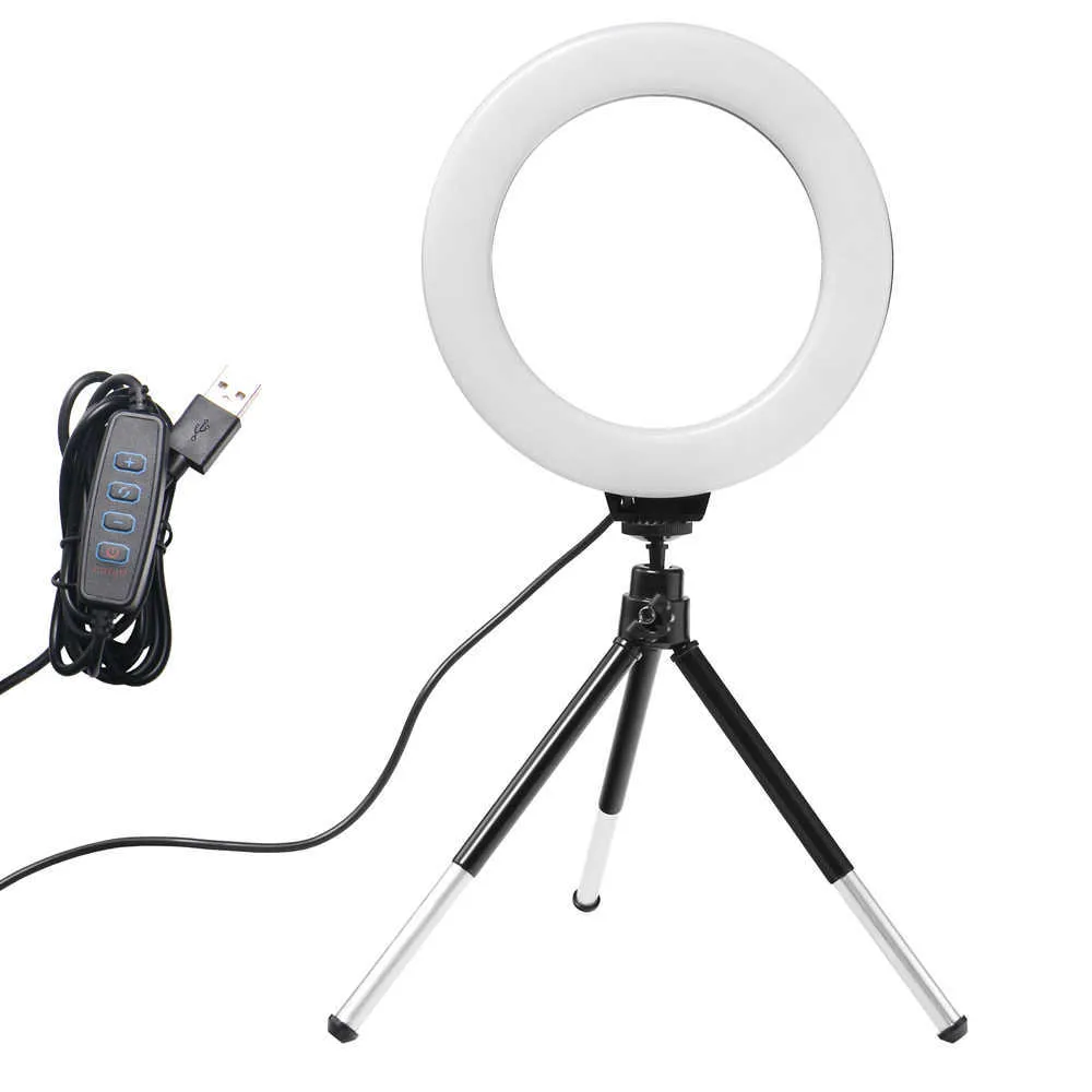6 inch Selfie Desktop Ring Lighting LED-lamp met statief Stand Telefoonhouder voor Live Stream Make-up Video Fotografie Studio