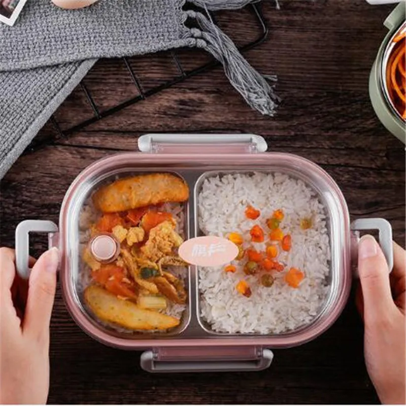 304 En Acier Inoxydable Thermos Lunch Box pour Enfants Gris Sac Ensemble Bento Box Étanche Style Japonais Alimentaire Conteneur Thermique Lunchbox T200710