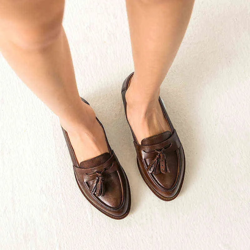 Женские кожаные сандалии с кисточками заостренные плоские ботинки неформальные кружевные бесплатные ручной работы 2 9