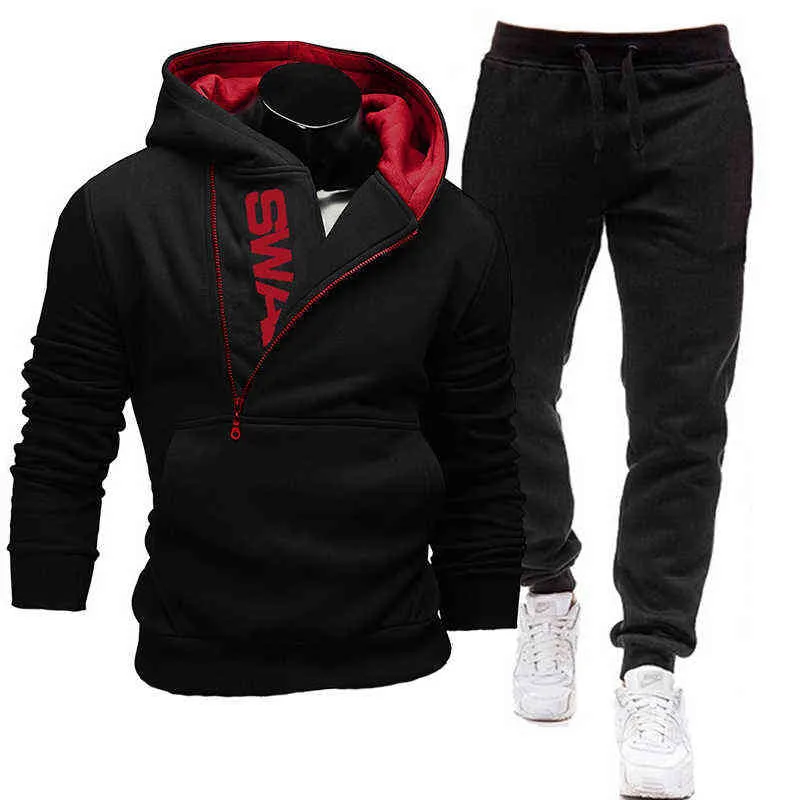 Chándales para hombre Conjunto de 2 piezas Sudadera + Pantalones de chándal Ropa deportiva Sudaderas con cremallera Ropa informal para hombre Moda de gran tamaño 220105