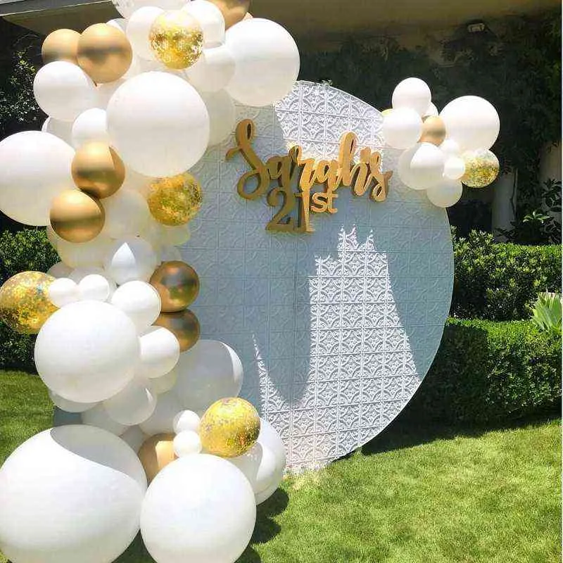 126 шт. / Набор Матовые белые золотые металлические воздушные шары гирлянды Arch Kit Baby Душ Свадебный день рождения Chrome Balloon Украшение детей 211216