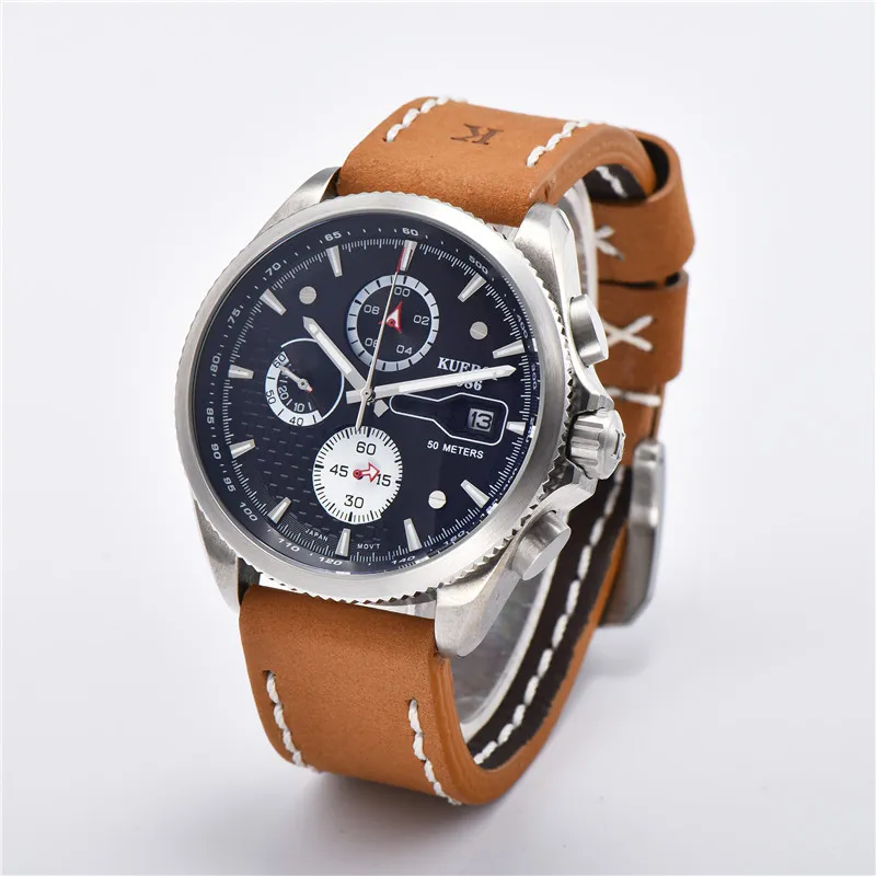 Relógio casual masculino pulseira de couro luminoso waterpro safira data automática multifuncional cronógrafo relógio de quartzo