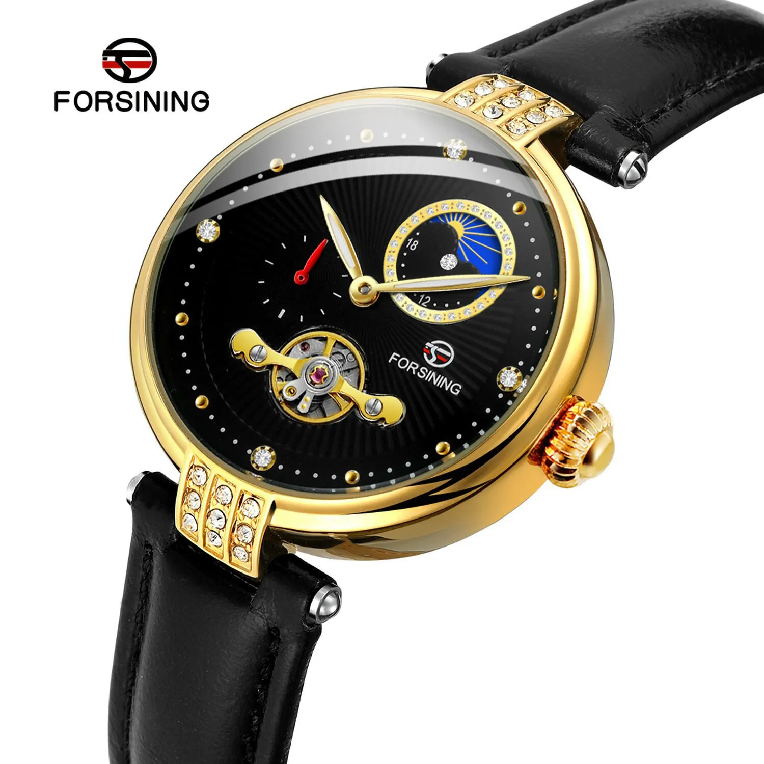 Qifusini New Womens Foreign Trade Tourbillon Hollow Automatic Belt Mechanical Watch One Piece Drop Wristwatches267f