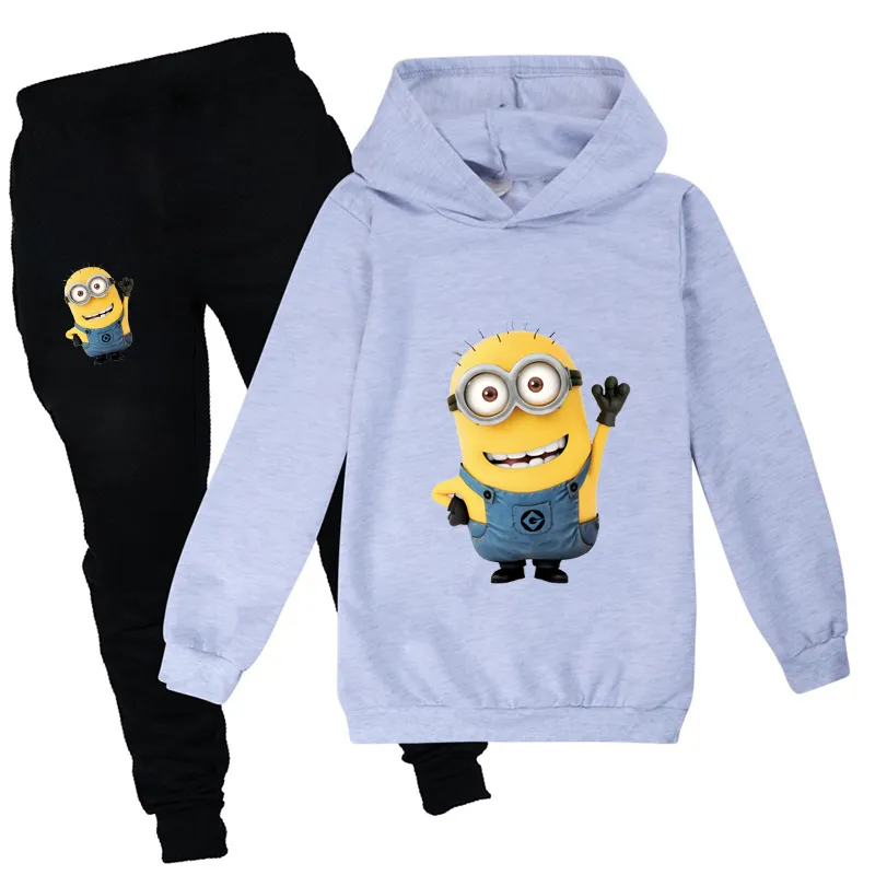 Cartoon divertente carino Minions bambini inverno stampato Kawaii Toddler Boys Girl Autunno Set di abbigliamento bambini Giallo Outfit 2011273214593