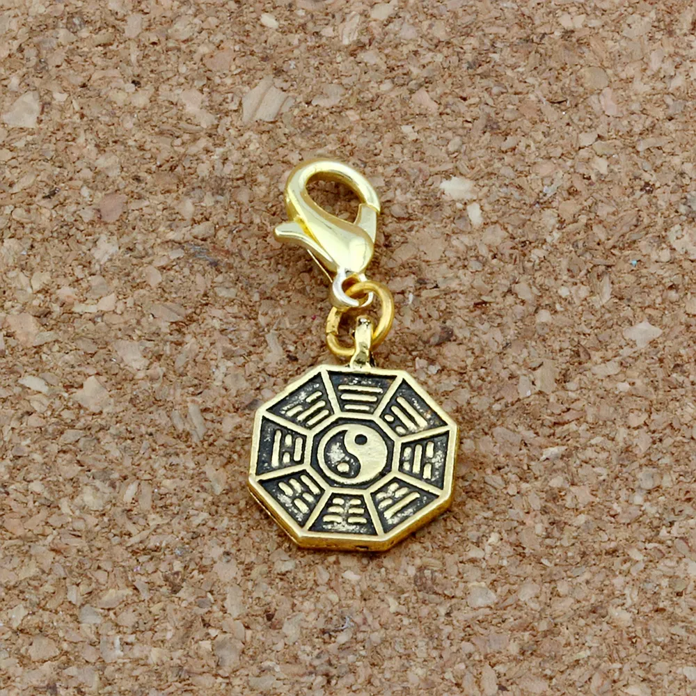 Tai Chi Bagua Amulet Floating Lobster Clasps Charm Pendant For Making Bracelet DIY Jewelry Antique Gold 276m