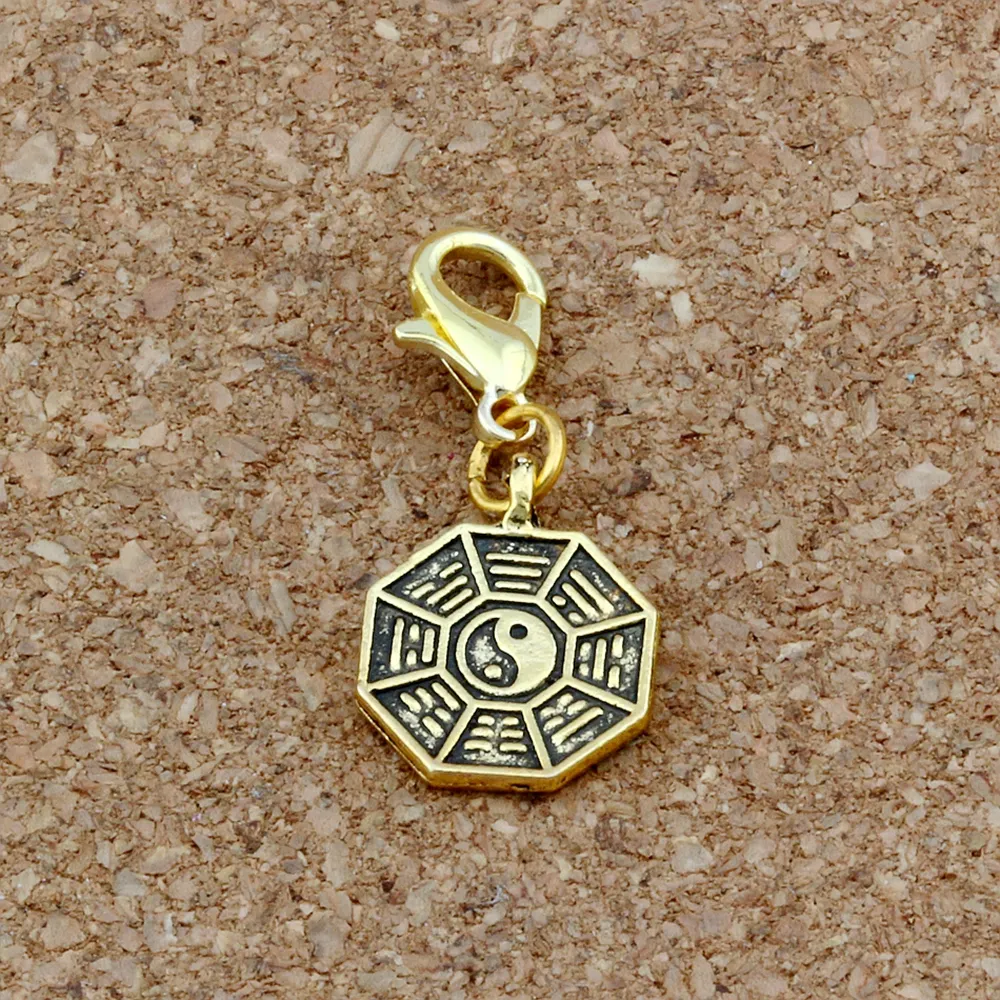 Tai chi bagua amulet flytande hummer clasps charm hänge för att göra armband diy smycken antik guld 100 st248z