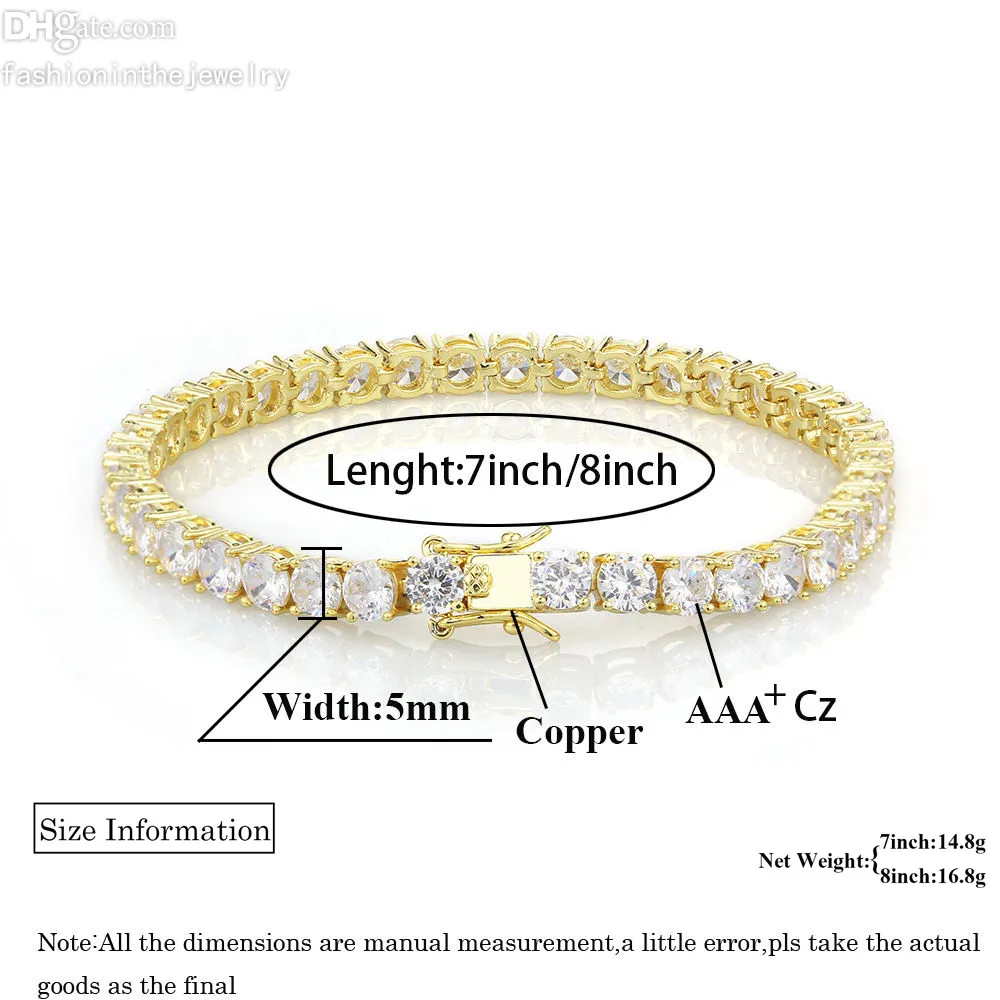 Bracelete de tênis Designer de jóias de luxo de ouro Platina Diamond Men Party Presente 3 4 5 6 mm 7 polegadas Bracelets de moda para mulheres joalheria