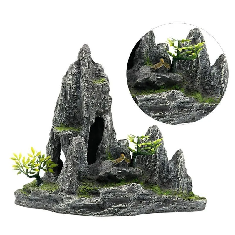 Ornament Creative Resin Creative Artificial Beautiful Hill Landscape Decor Mountain Rockery para Rium Fish Tank Y200917