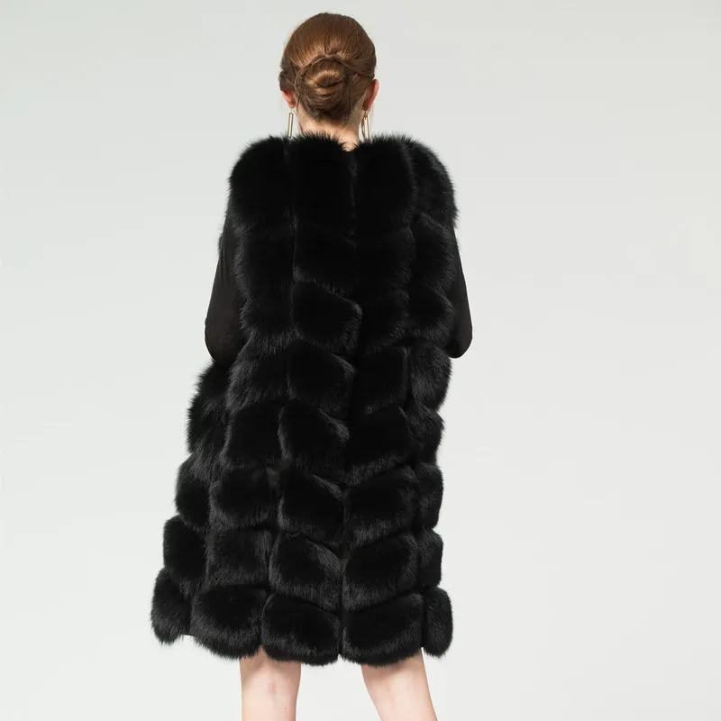 Real Fox Fur Vest Outerwear Futro Long Design O-Neck Sweter Kamizelka Kamizelka Kobiet 201212