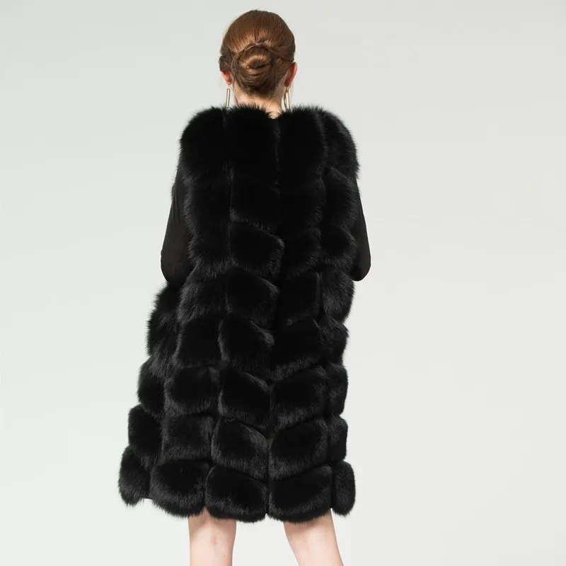 Real Fox Fur Vest Ytterkläder Fur Overcoat Lång design O-Neck Sweater Vest Waistcoat Women's 201212