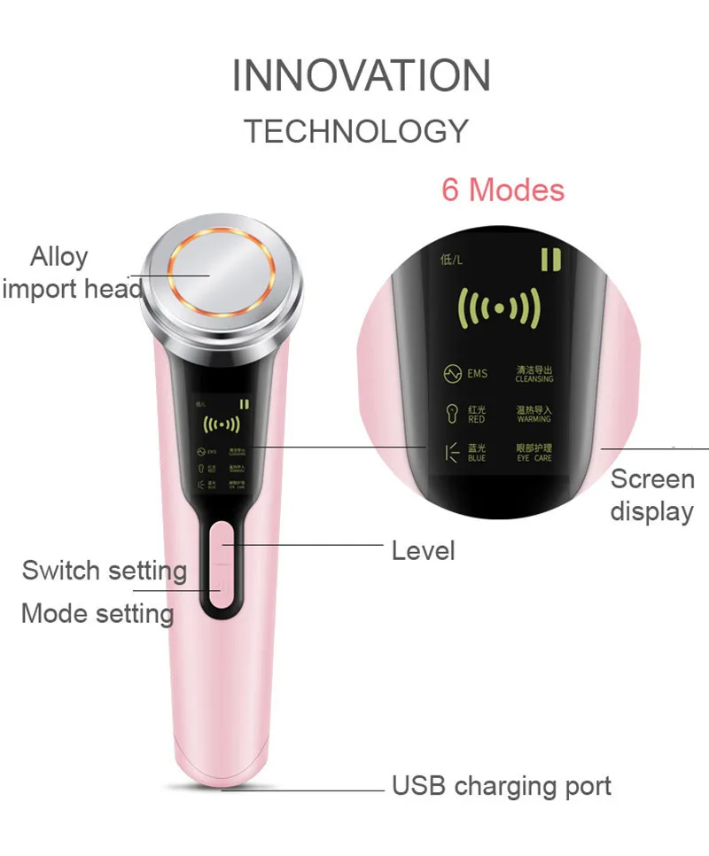 5-i-1 Face Skin EMS RF Beauty Instrument Mesoterapi Electroporation Rejuvenation Women Face Care Tool Eye 220216