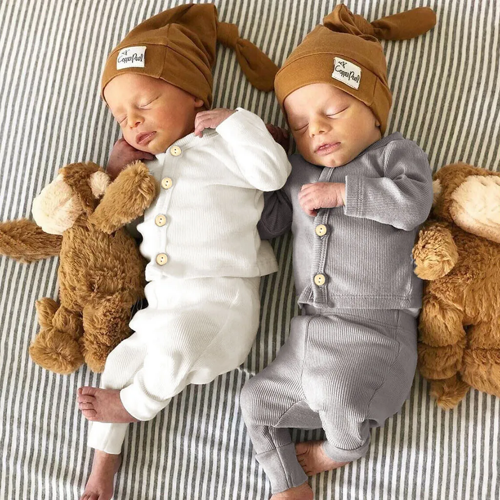 pasgeboren babyjongenskleding effen tops met lange mouwen + broek winterkleding voor baby's herfst babyslaapjurk babykledingset 2t
