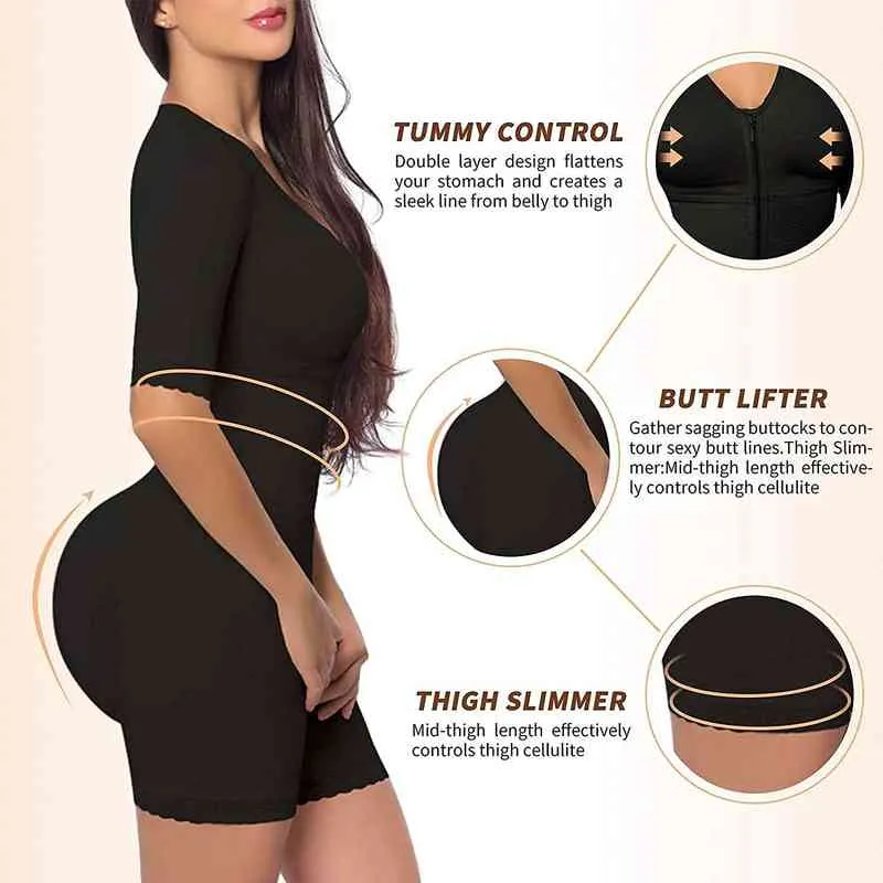 Women Post Liposuction Full Body Shaper Postpartum Recovery Shapewear Flatten Abdomen Fajas Zipper Bodysuit Open Crotch Corset M 27737846