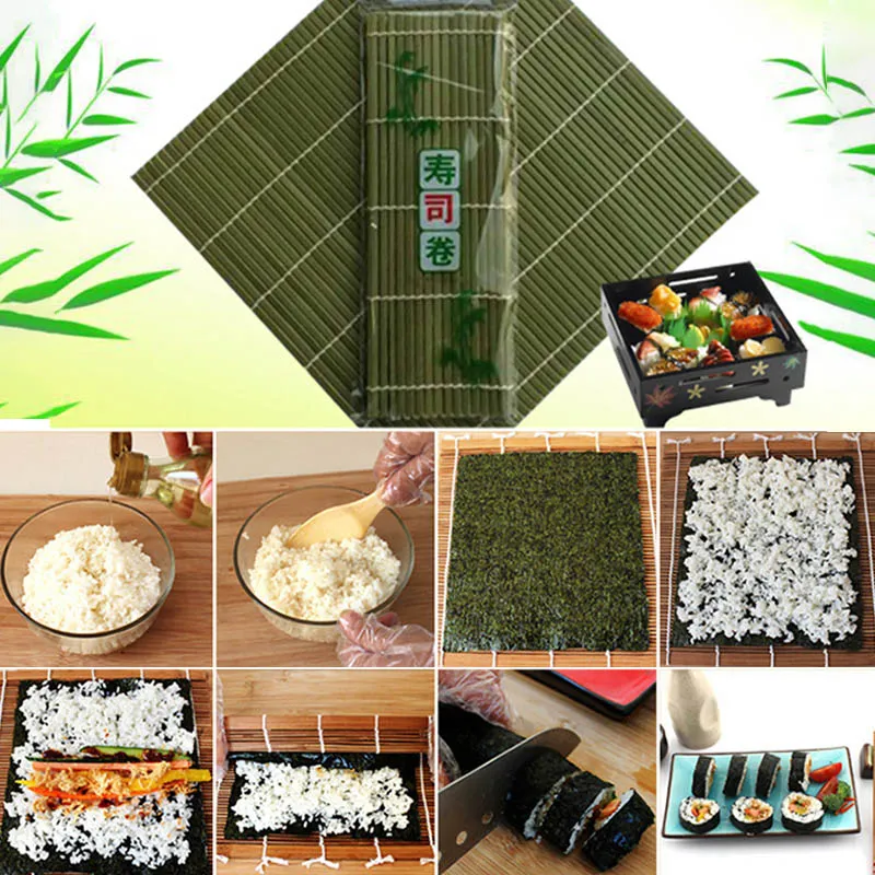Cortina de Sushi, accesorios de cocina, rodillo rodante para Sushi, máquina para hacer a mano, herramientas para Sushi, rodillos de arroz Onigiri, bambú antiadherente