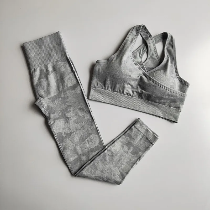 Camo Seamless Yoga Set Mulheres Fitness Roupas Montantes Leggings + Alto Impacto Esporte Bra Ternos Esportivos Acesso Gym Tracksuit 220330