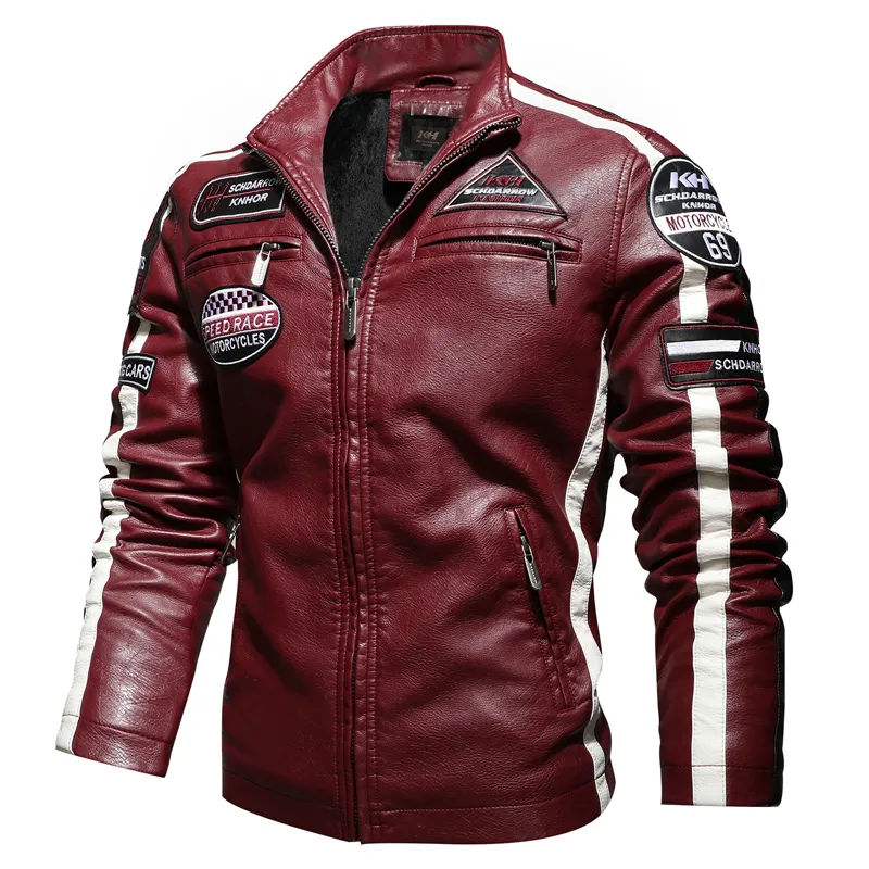 Hommes Mode Moto Vestes En Cuir À La Mode Biker Veste En Cuir avec Broderie Epaulette Hommes Faux Cuir Bomber Veste 201114