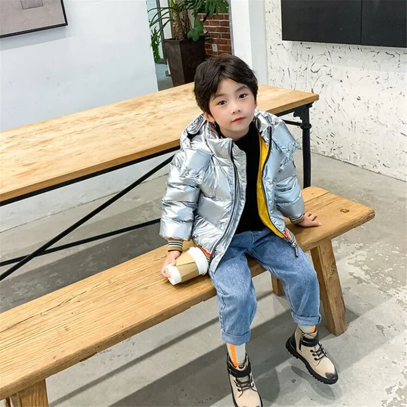 Children Down Jacket Silver Shiny Face Boys Girls Thickened Baby Winter Jacket Fashion Hooded Solid Color Coat Jacket 210 Years L8138267