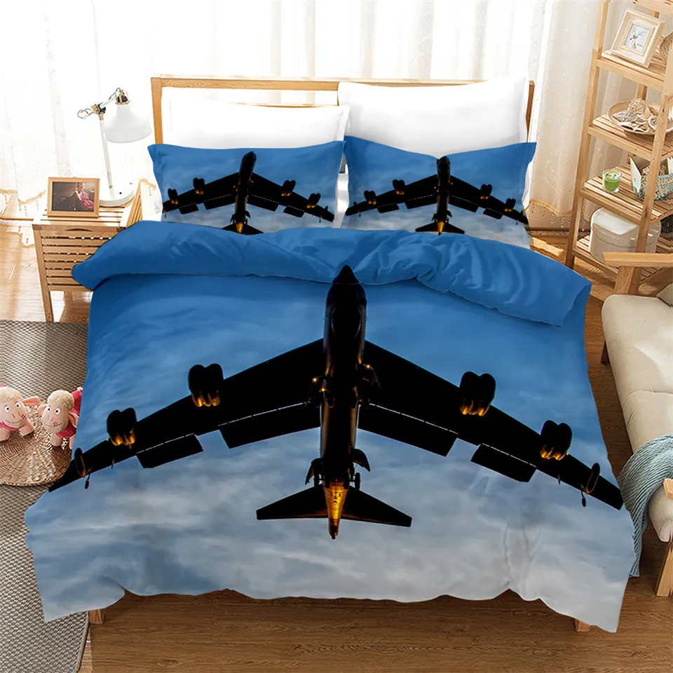 Flygplan täcke omslag set himmel utrymme tryck barn sängkläder kung queen size bäddsduk