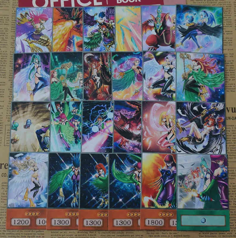 24 adet / takım Harpie Lady Aile Anime Stil Kağıt Kartları Yugioh Harpy Archetype Serisi Siber Slash Harpielady OCG Kuş Kızlar Orica G220311