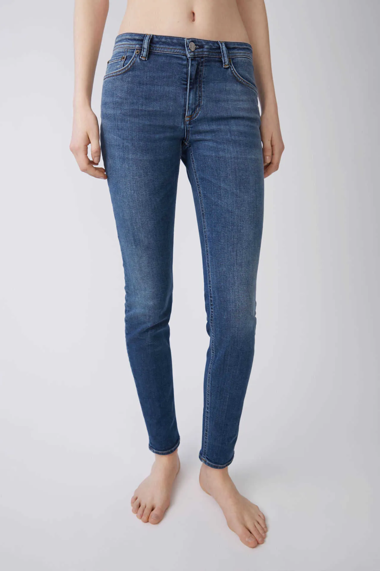 Kvinnors Jeans AC Sweden Samma Skinny Tricolor Non Fleece / Medium Waist Tight Små Fot Denim Byxor För Kvinnor