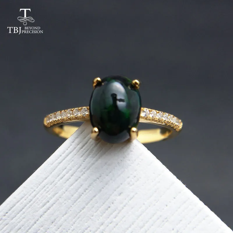 TBJBLACK Эфиопский опал овальный овальный срез 68 -мм натуральное классическое кольцо Gemstone в 925 серебряных драгоценных камнях с подарочной коробкой 2011133048871
