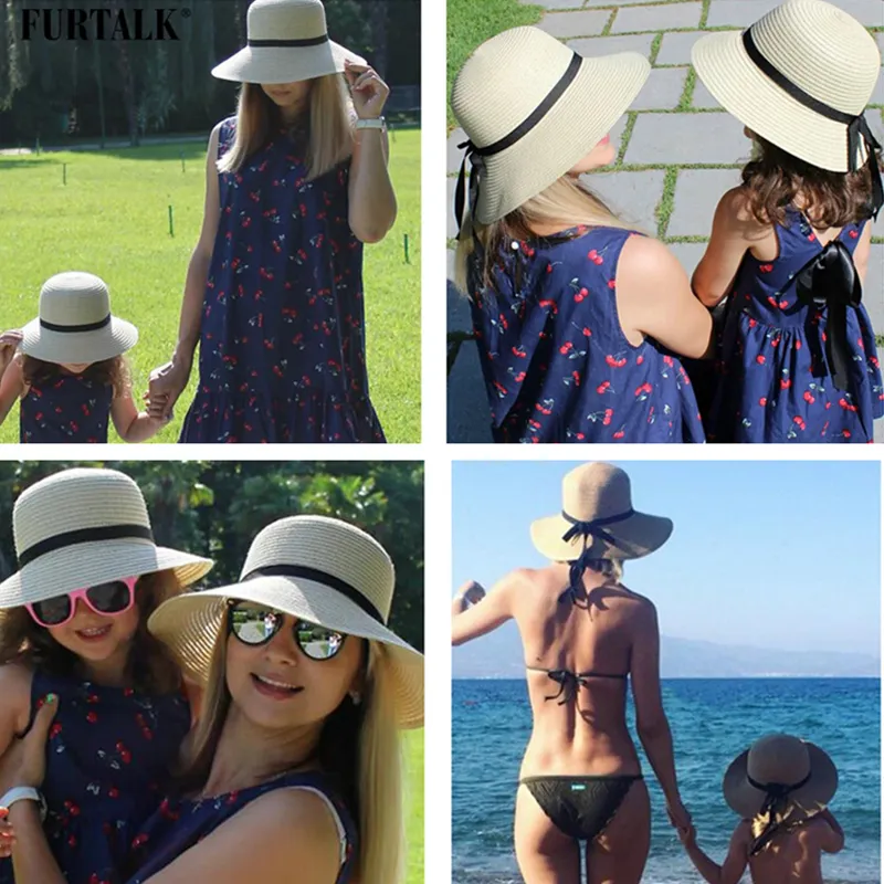 FURTALK chapeau d'été pour femmes enfants chapeau de paille pour plage bébé filles chapeau de soleil voyage seau casquette chapeu feminino pour l'été Y2006023046