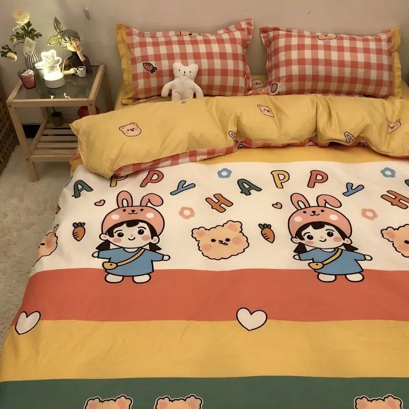 Meninos meninas cama conjunto de moda liso lenço adulto crianças cama cama edredom colcha capa pillowcase bonito cartoon urso bedding cx220315