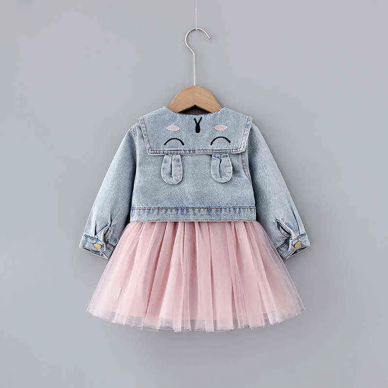 Iyealの子供服春幼児の女の子服漫画ジーンズジャケット+ドレス2個の衣装の子供たち1-6 y 211224