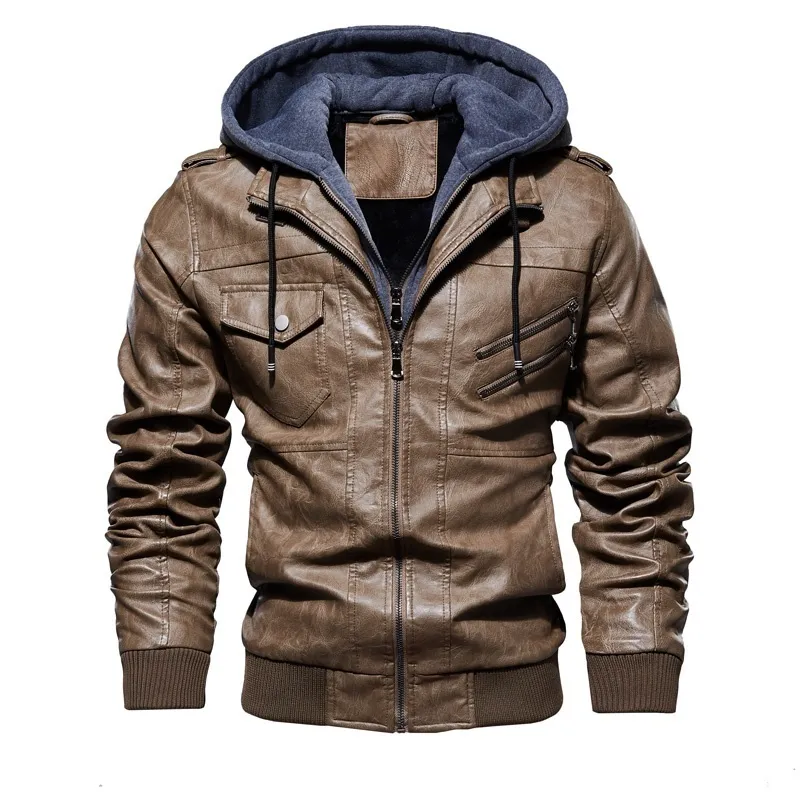 Vintage Veste Bomber Hommes Veste D'hiver Épais Manteau De Mode Zipper Manteau Faux Cuir Veste Hommes Doublé De Fourrure Chaud Manteau Hommes Marron 201127