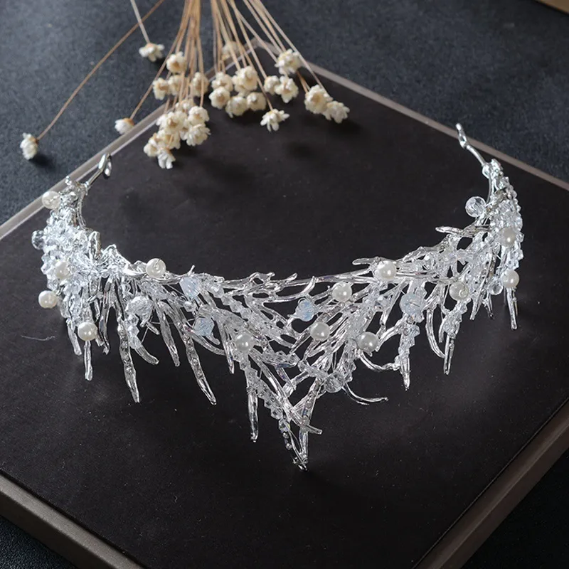 Bruids bruiloft mode zilveren kristallen koningin kroon haaraccessoires plated diamond hoofdtooi haaraccessoires J0121