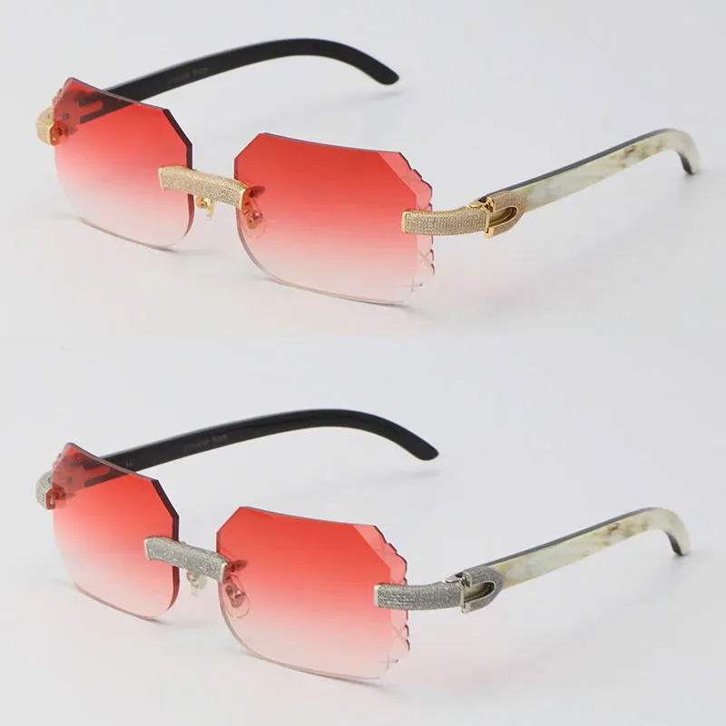 2022 Новые солнцезащитные очки с микропавеированной оправой без оправы с бриллиантами Солнцезащитные очки Черный микс Белый Натуральный натуральный рог буйвола в оправе Мужчины Женщины с 254H