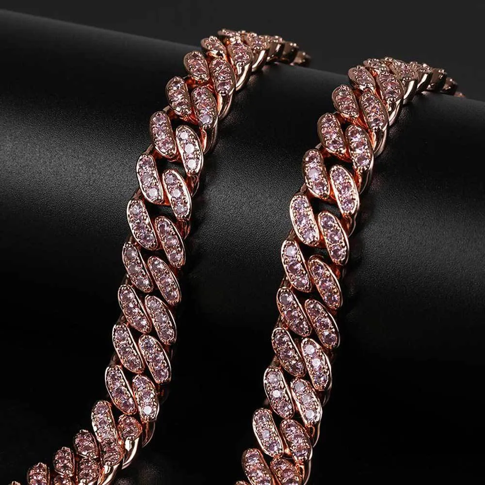 Hip hop necklace 12mm single row zircon Cuban chain men's necklace hiphop hipster jewelry 261q