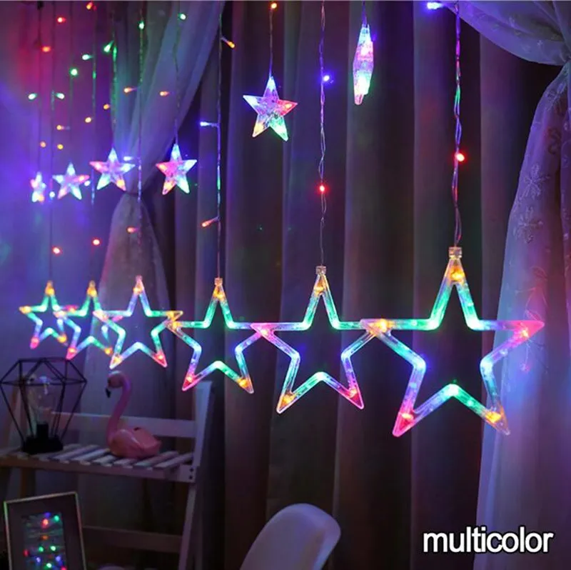 2 5m Romantik Peri Yıldız Led Perde String Hafif Sıcak Beyaz 220V 110V Xmas Çelenk Işık Düğün Partisi Tatil Noel Deco309j