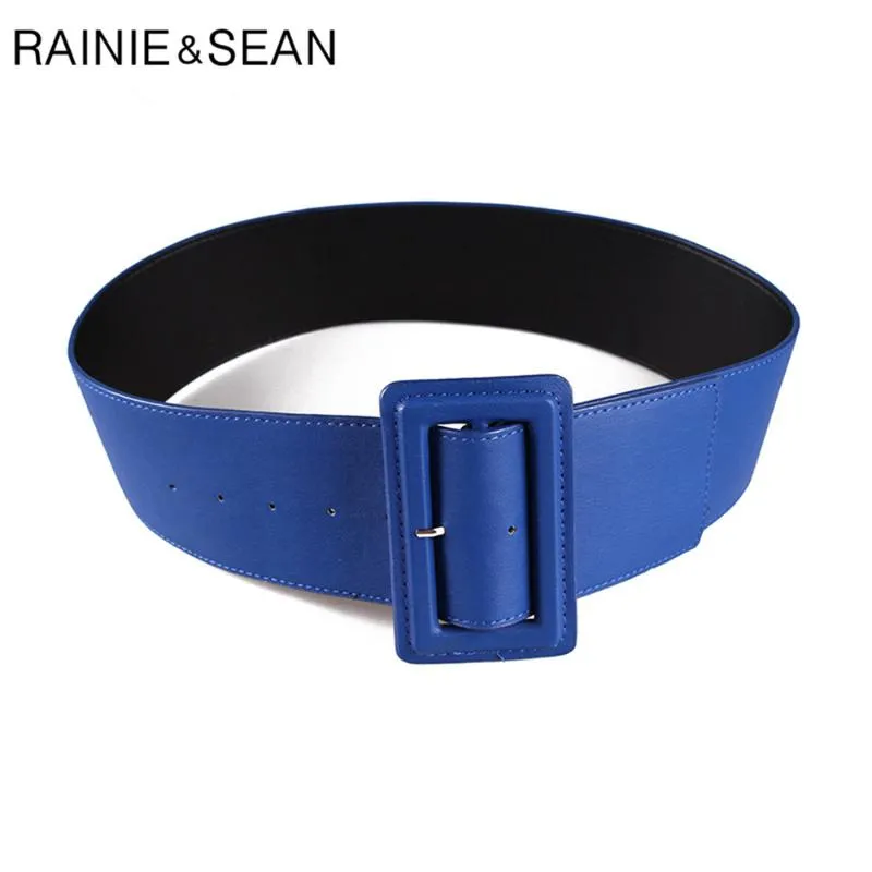 Rainie sean cintos de couro para mulheres largas fivelas de cinto moda outono inverno novo sólido azul verde senhoras vestido belts2651