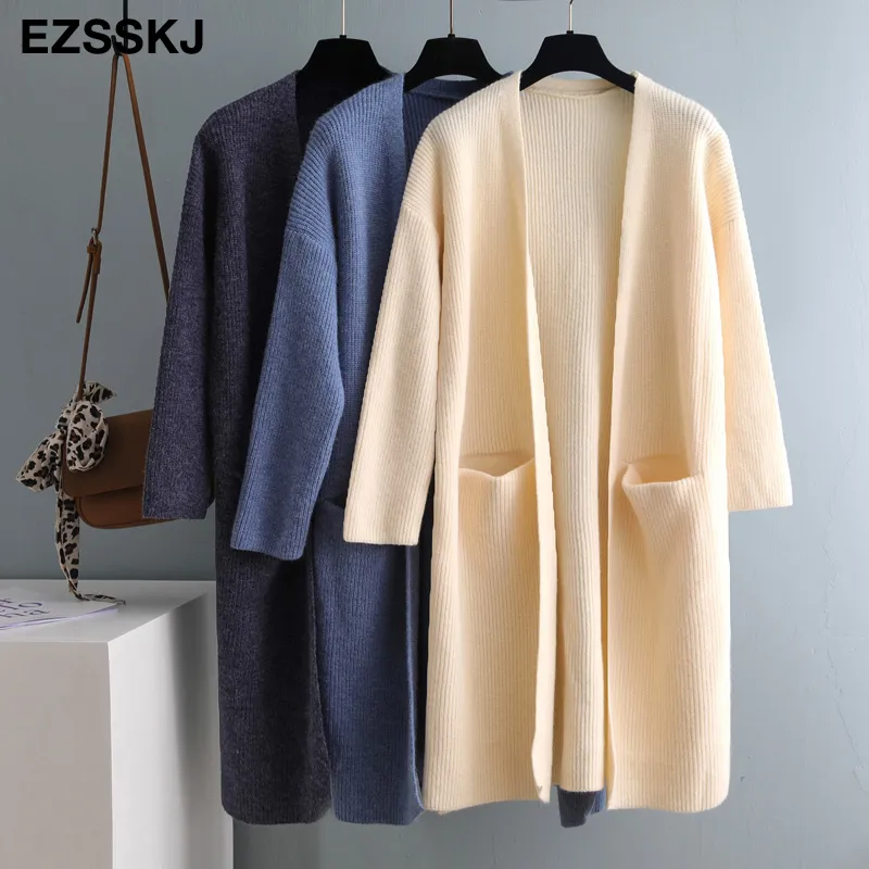 casual v-neck oversize long Sweater cardigans jacket coat cashmere women thick loose sweater Korea cardigan coat outwear TOP 201223