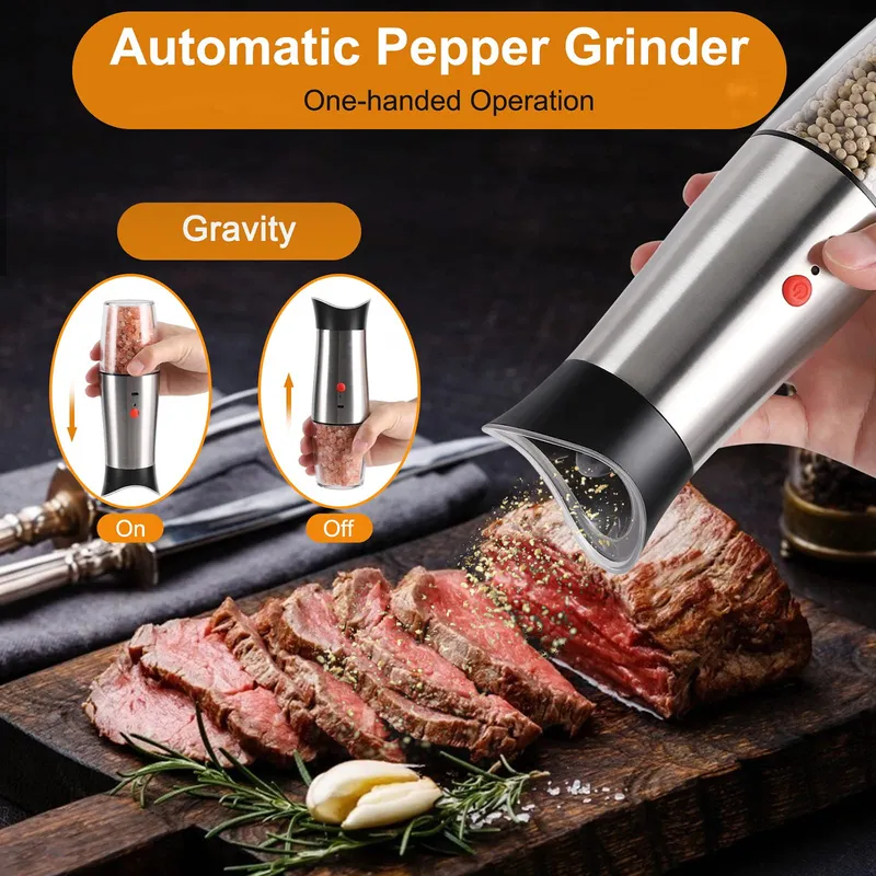 Electric Salt and Pepper Grinder Mill Rechargeable USB Gravity Adjustable Grind Coarseness High Capacity Shaker 220311