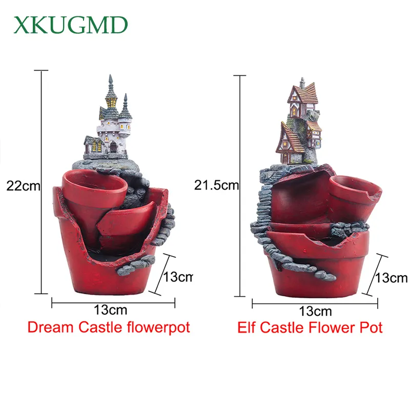 Creative Castle House Shaped Resin Garden Pot New Novelty Bonsai Plant Flower Pot for Rural House Planter Office Desk Decoration Y263x