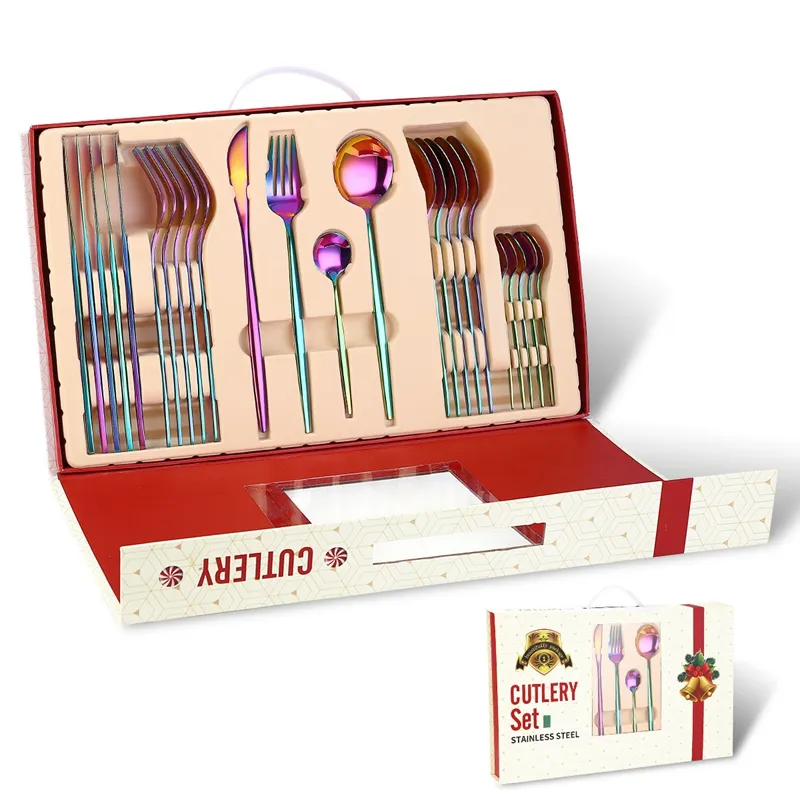 Merry Christmas Tableware Set 24 قطعة هدايا عيد الميلاد وجبات الطعام Lnife Fork Spoon Set Tableware Cutlery Decords VT231U