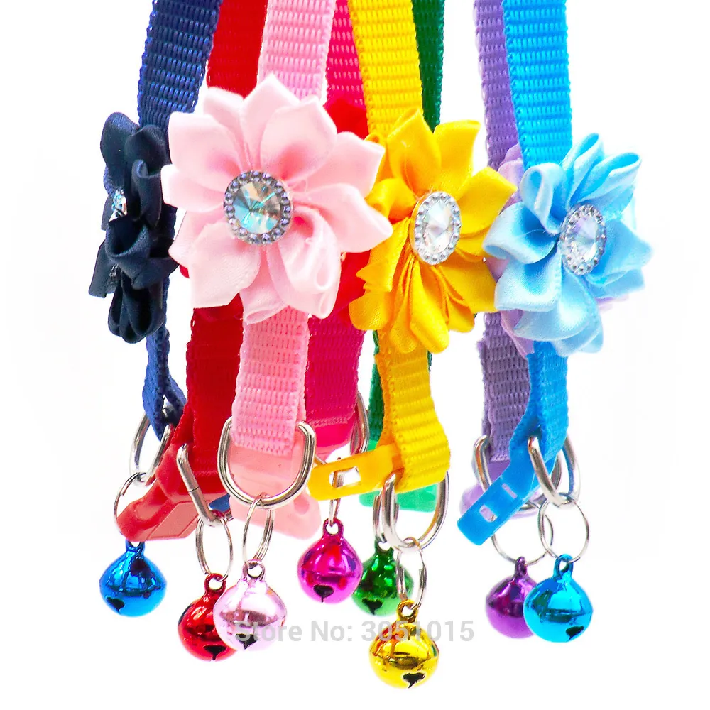 Commercio all'ingrosso Accessori cani e gatti Fiore Decorazione con diamanti Collare con fiocco cuccioli Etichetta identificativa Cani di piccola taglia Collana con design personalizzato LJ201109