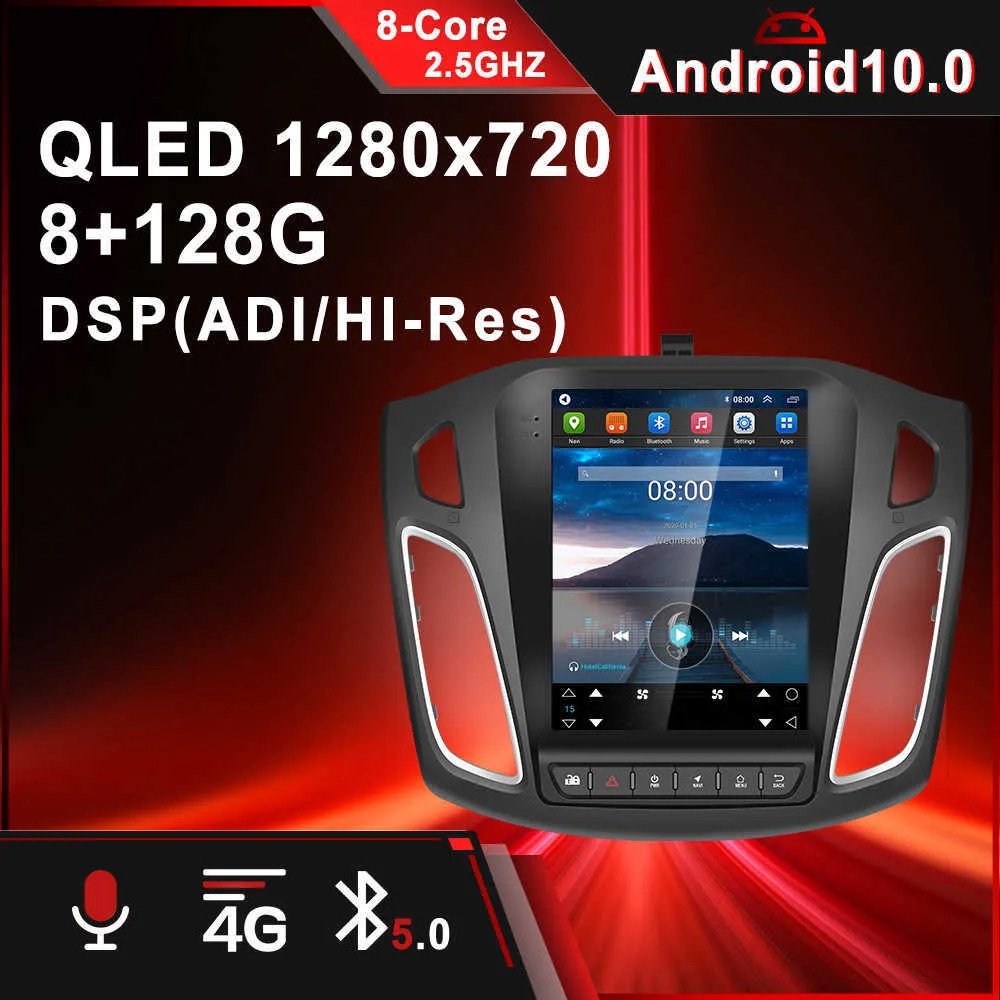 9 7インチカーラジオオーディオフォードフォーカス2012-2018 QLEDスクリーンGPS Android 10ステレオレシーバー2 DINカーマルチメディアプレーヤー215B
