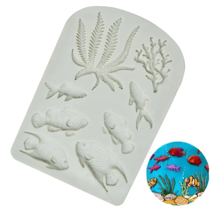 Fish Seaweed Mold Fondant Cake Decorating Tools DIY Silicone Cake Border Sea Coral Cupcake Chocolate Moulds Wholesale