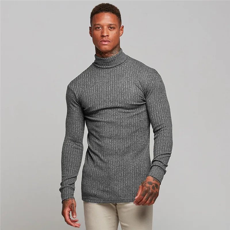 MuscleGuys New Spring High Neck Sweater Warm Men Moda Marca Turtleneck Menses Meninas Slim Fit Men Knitwear Male 201203