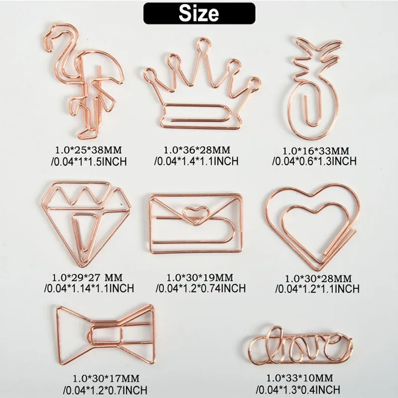 Creative Metal Paper Clips Rose Gold Crown Flamingo Paper Clips Bookmark Memo Planner Clips School Office Stationery Supplies2555468