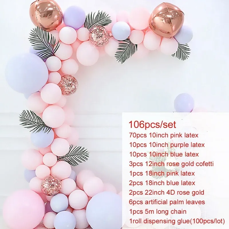 Kit d'arche de ballons Macaron, ballons en Latex Rose, guirlande de confettis en or Rose, décoration de fête d'anniversaire de mariage, fournitures de réception-cadeau pour bébé F9773439