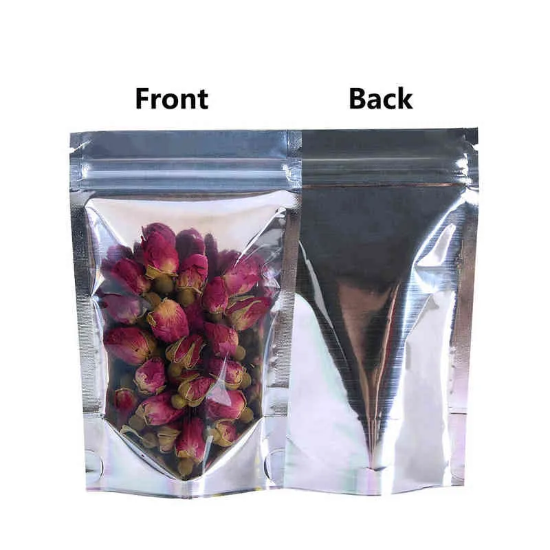 Aluminized Stand Up Ziplock Pouches Bulk Food Sealed Packaging Bag Translucent Foil Bean Bag H1231