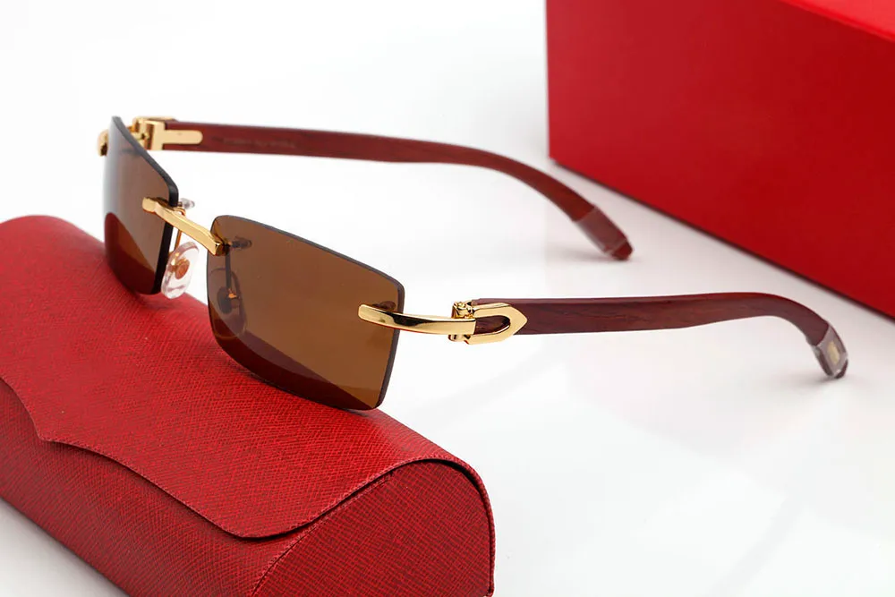 Designer solglasögon kvinnor män glasögon polariserade UV -skydd mode ramlösa hartslinser legering med träramglasögon L227W